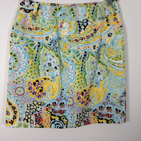 Carlisle Paisley Pencil Skirt Size 0 Front Zipper Bright Spring Colors Pockets - Picture 7 of 10